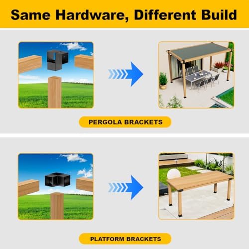 8PCS 4x4 Post Bracket, 4x4 Brackets for pergola kit, Deer Stand, Outdoor Platform, Play Sets, Tree House, Pergola Brackets 3-Way Right Angle Corner Bracket Woodworks DIY Post Base Kit