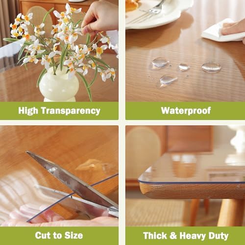 OstepDecor 36 x 66 in Clear Table Protector 1.5mm Thick Plastic Table Cover
