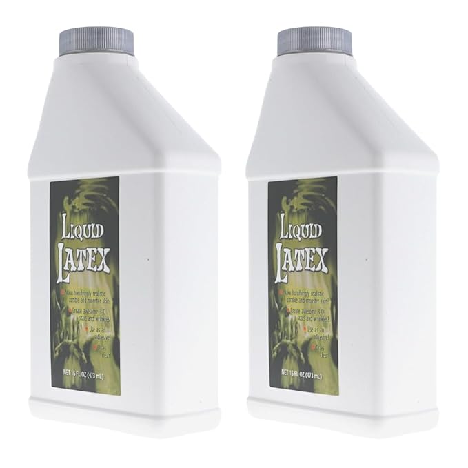 Liquid Latex for Special Effects (2 Pack Set) 16 Oz EACH! Skin-Safe, Dries Clear, Easy Application, for Halloween, Cosplay, Zombie SFX and Movie Makeup