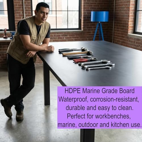 Black HDPE Sheet 24x24 Inch 1/4" Thick, 6 mm Marine Grade HDPE Plastic Board, Waterproof Heavy Duty Black Panel for Boat, DIY, Workbench & Outdoor Projects