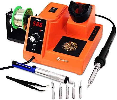 TOAUTO Soldering Station,80W Digital Solder Iron Station Kit with 176°F-896°F Temperature, C/F Func, Auto Standby & Sleep, Temperature Lock,5 Extra Solder Tips, Solder Bracket, Solder Sucker (Orange)
