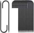 Rebar Stakes 16 Inch 20 Pack J Hook Ground Stakes Heavy Duty Tent Stakes Chain Link Fence Stakes with Chisel Point End Galvanized Steel Ground Anchors Metal Spikes Black Coated