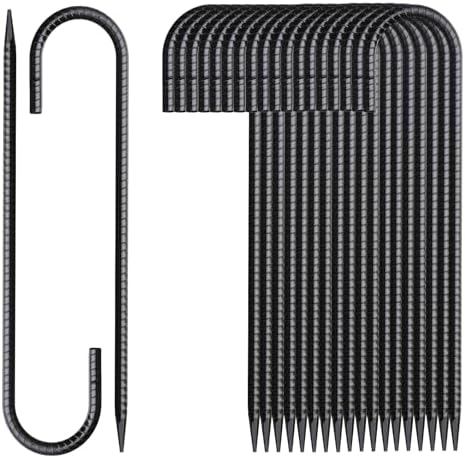 Rebar Stakes 12 Inch 20 Pack J Hook Ground Stakes Heavy Duty Chain Link Fence Stakes Galvanized Anchors Metal Tent Stakes for Wire Fencing Concrete Forming Trampolines Camping Canopies Shed Swing