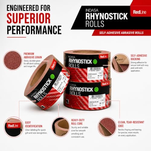 Indasa 2.75" PSA Sandpaper Roll - 27 Yard Rhynostick 400-Grit Long Continuous Roll, Self-Adhesive Stickyback Sand Paper for Woodworking, Automotive, Metal (Aluminum Oxide Plus Lubricant)