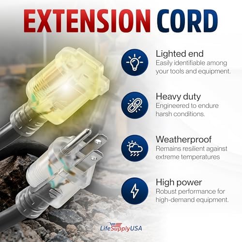 100ft Outdoor/Indoor Extension Cord 12/3 Gauge Extra Heavy Duty 3 Prong SJTW, Waterproof, Flexible Cold-Resistant Long Power Cord,15A 125V 1875W, Black by LifeSupplyUSA