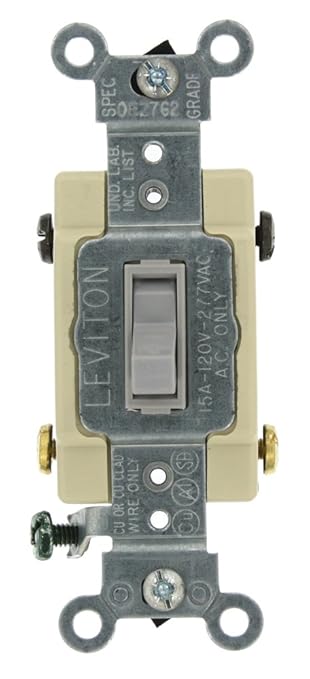 Leviton 15-Amp, 120/277-Volt, Toggle Framed 4-Way AC Quiet Switch, Commercial Grade, Grounding, 54504-2GY, Gray