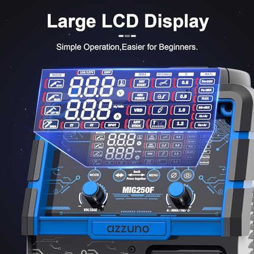 AZZUNO 250A Aluminum MIG Welder, 110V/220V 6 in 1 Gas/Gasless MIG
