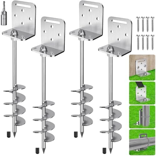 Insaga 18" Ground Anchors Screw in, 4 Pack Heavy Duty Earth Anchor with L Bracket – Spiral Trampoline Anchors for Shed, Swing Set, Mobile Home, Tent, Carport, Gazebo, Canopy, Playground, Playset