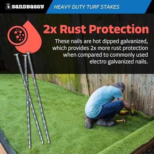 Sandbaggy 12" Heavy Duty Galvanized Artificial Turf Stakes - Spiral Landscape Nails - Ground Spikes/Pins, Synthetic Grass, Lawn, Edging, Weed Barrier Fabric (12 inch - Ultra Heavy Duty, 100, Count)