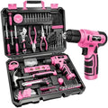 JENABOM 127-Piece Home Tool Set with 8V Pink Cordless Drill