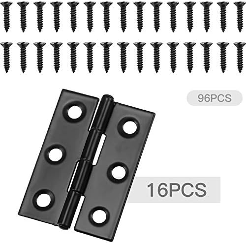 Boao 16 Pieces Small Door Hinges Stainless Steel Folding Butt Hinges Home Furniture Hardware Piano Cabinet Door Hardware with 96 Pieces Stainless Steel Screws(1.75 Inch,Black)