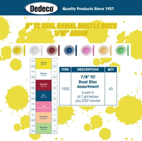 Dedeco Sunburst Radial Bristle Discs 48-Pack - 7/8" Curved Knife-Edge - Yellow 80 Grit (Coarse) - Aluminum Oxide for Polishing & Finishing
