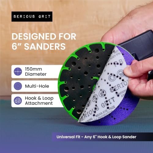 Serious Grit - 6-Inch P220 Grit Ceramic Multi-Hole Sanding Discs - 50 Pack
