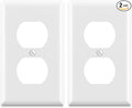 ELEGRP Duplex Receptacle Outlet Covers, 1-Gang Standard Size Wall Plates, Unbreakable Polycarbonate Dual Outlet Faceplates Covers, UL Listed, Color-matched Screws Included (2 Pack, Glossy White)