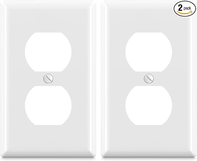 ELEGRP Duplex Receptacle Outlet Covers, 1-Gang Standard Size Wall Plates, Unbreakable Polycarbonate Dual Outlet Faceplates Covers, UL Listed, Color-matched Screws Included (2 Pack, Glossy White)