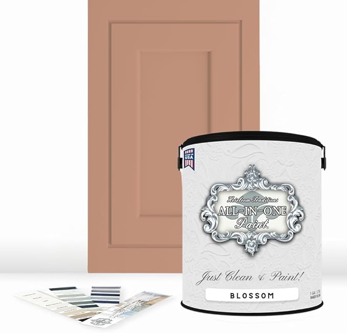 ALL-IN-ONE Paint by Heirloom Traditions, Blossom (Soft Peach), Gallon - Durable cabinet and furniture paint. Built in primer and top coat, no sanding needed. Includes our 30 featured color card.