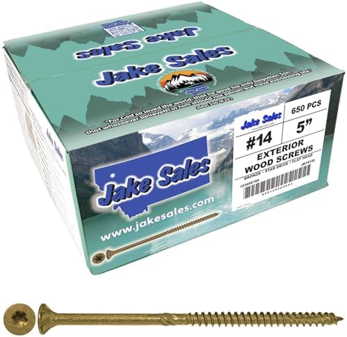 Jake Sales #14 x 5 Bronze Coated Multipurpose Wood Screw Torx/Star Drive Flat Head Exterior Coated - ACQ Compatible Wood Screws - Full Box 650 Screws