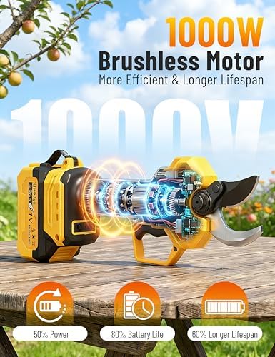4-IN-1 Electric Pruning Shears+Pole Hedge Trimmer Combo, Hedge and Grass Trimmer Cordless & Tree Pruner with Extension Pole for Shrubs, Bushes, Max 15Ft Reach, Compatible with Dewalt Battery