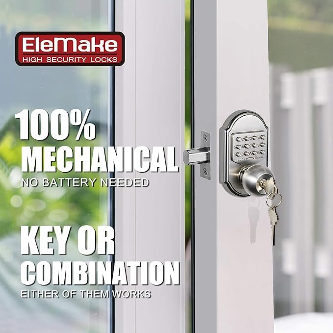 Keyless Entry Door Lock - Door Locks with Keypads, Deadbolt Lock Keypad Door Knob, Stainless Steel (Pass Code or Key) 100% Mechanical, No Electronic Gray