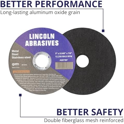200 Pack 5" Cut-Off Wheels Lincoln Abrasives .040" Metal & Stainless Steel