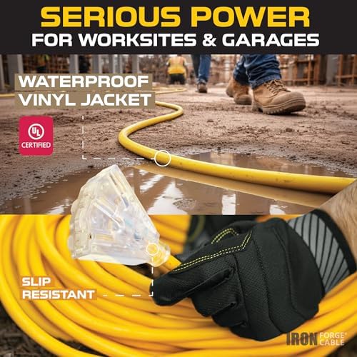 Iron Forge Cable 12 Gauge Heavy Duty Extension Cord, 2 Ft - Yellow SJTW
