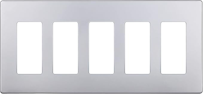 ENERLITES Elite Series Screwless Decorator Wall Plate Child Safe Outlet Cover, Gloss Finish, Size 5-Gang 4.68" H x 10.14" L, Unbreakable Polycarbonate Thermoplastic, SI8835-SV, Silver
