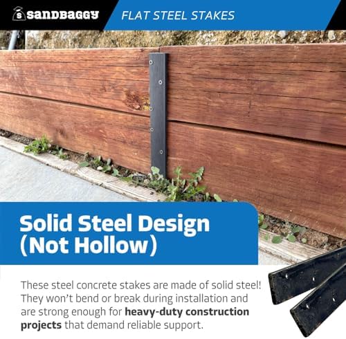 Sandbaggy 60" Flat Steel Stakes for Concrete Forms with Nail Holes - 1.5" Wide - Painted - Removable, Reusable, V Point End - Construction Grade Stakes (10, 60 inch)