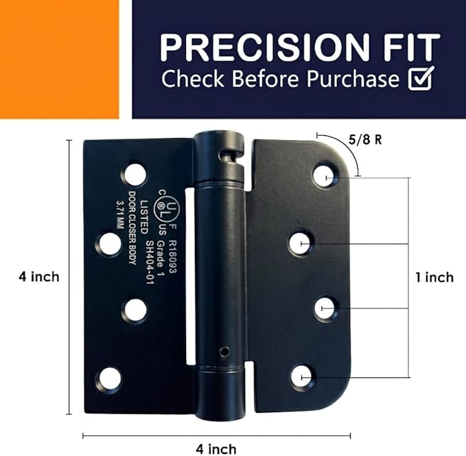 A1 ProGuard - Self Closing Spring Loaded Hinges, 4 Inch, Adjustable Tension for Garage, Front, Back Door,Door Closer Hinge, Left/Right Hand, 5/8'' Radius and Square Corners, Black Color, 3 Pack