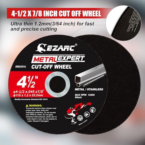 EZARC Metal Cut Off Wheels, 4.5" x .045" x 7/8", 100-Pack