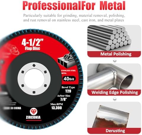 30 Pack Flap Discs 80 Grit, 4 1/2" x 7/8" for Angle Grinder,Type 29 Zirconia Grinding Wheel for Metal,Wood,Stainless Steel, Sheet Metal