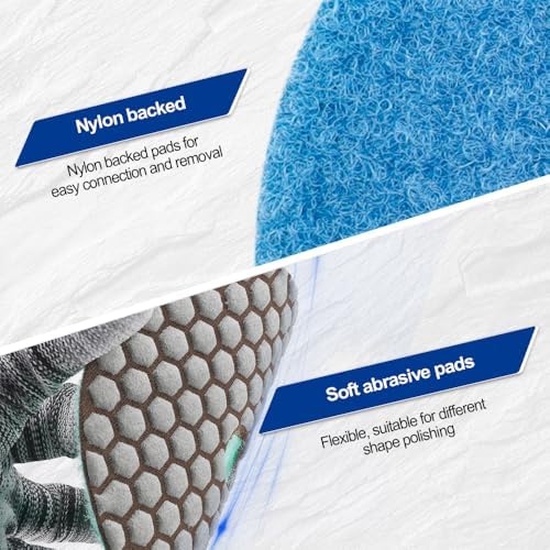 SHDIATOOL 5 Inch Dry Diamond Polishing Pads, 50 Grit Resin Bond Grinding Discs for Granite, Marble, Quartz & Stone Countertops, Hook and Loop Sanding Pads for Angle Grinder Polisher, 7-Pack