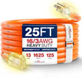 25ft Outdoor/Indoor Extension Cord 16/3 Gauge Heavy Duty 3 Prong SJTW, Waterproof, Flexible Cold-Resistant Long Power Cord,13A 125V 1625W, Orange by LifeSupplyUSA