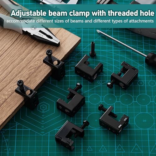 Tandefio 200 Pcs 1/4"-20 Spring Steel Beam Clamps Metal Beam Hanger, Black