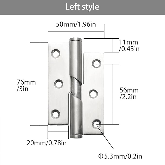 2pcs Stainless Steel Lifting Hinge 3" Rising Butt Handed Lift Off Door Hinge Left