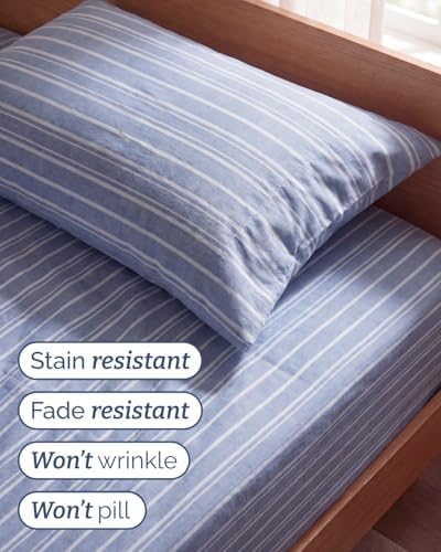 Twin Size 3 Piece Sheet Set - Breathable & Cooling Sheets - Blue Stripes