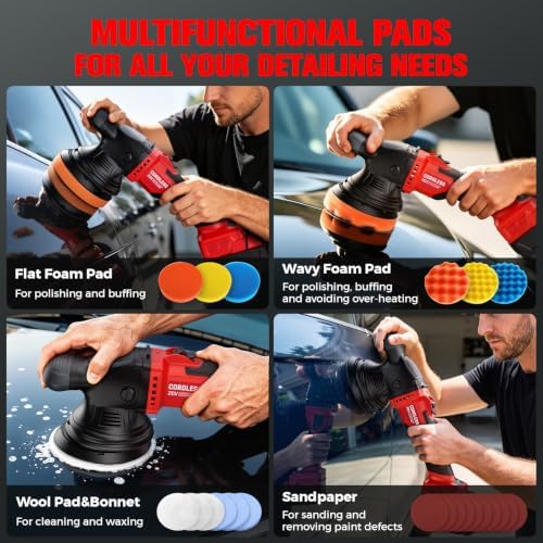 20V Cordless Buffer Polisher w/Brushless Motor, 6 Speed 5000RPM