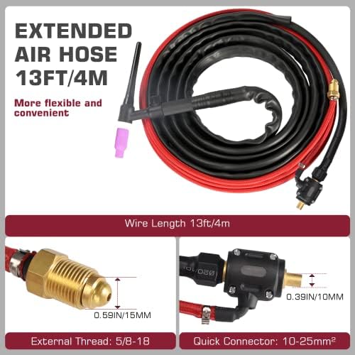 ARCCAPTAIN TIG Welding Gun, WP-17V Argon TIG Torch with 13 FT Red Air Hose