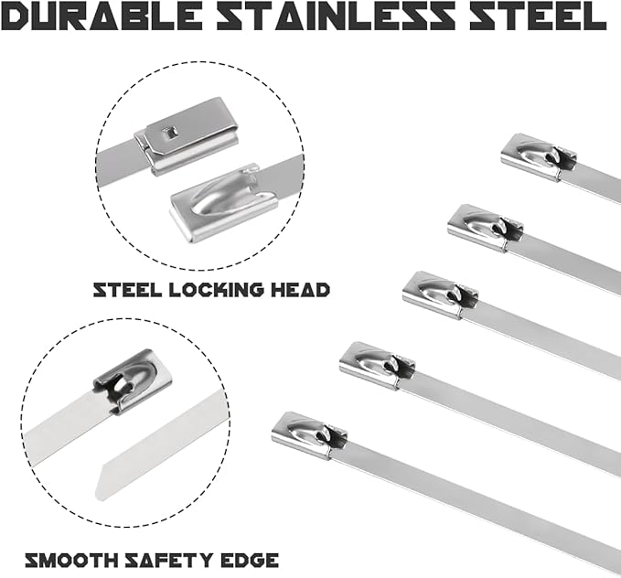 Narwhal Metal Zip Ties (Bulk 500 Pack - Industrial Grade) Heavy Duty 198 lb Tensile Strength - Self Locking - Perfect for Exhaust Wrap, Automotive Repair, and More!