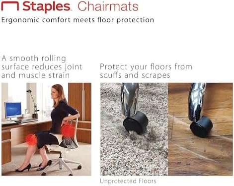 Staples Office Chair Mat, Clear, 53x45 Inch, Low-Pile Carpet, with Lip