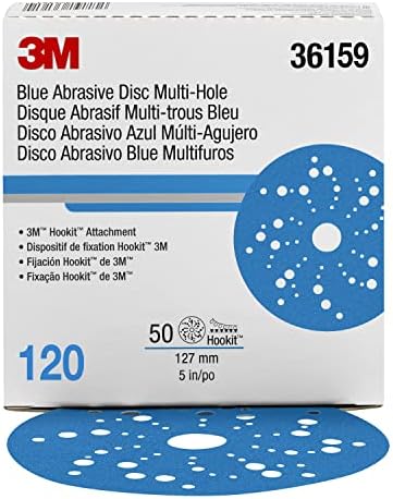 3M Hookit Blue Abrasive Disc, 321U, 36159, 5 in, 120+ Grade, Multi-Hole