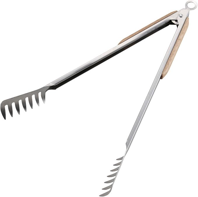 Captain Stag UG-3228 / UG-3231 / UG-3273 Outdoor BBQ Tongs, Wood Grip, Stainless Steel, Stopper Included