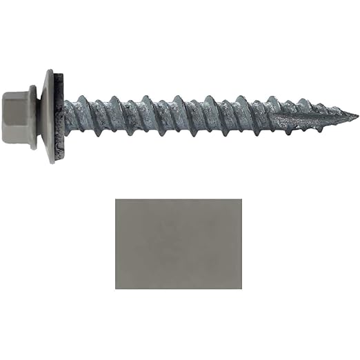10 x 1-1/2" Clay Metal Roofing Screws - Hex Washer Head- Self-Starting/Tapping - EPDM Washer. 1 x 250 Count Bag - 250 Screws