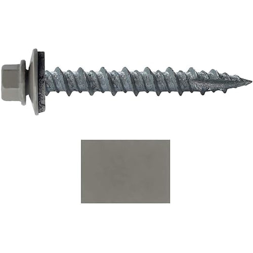 10 x 1-1/2" Clay Metal Roofing Screws - Hex Washer Head- Self-Starting/Tapping - EPDM Washer. 1 x 250 Count Bag - 250 Screws