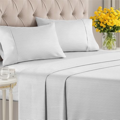 Cal King 4 Piece Striped Sheet Set - Breathable & Cooling - Fine Lines