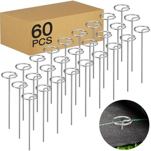 60 Pcs 6-Inch Heavy-Duty Galvanized Landscape Staples – Thickened 8 Gauge Circle Top Pins, Rust-Resistant for Weed Barrier, Landscape Fabric, and Garden Projects