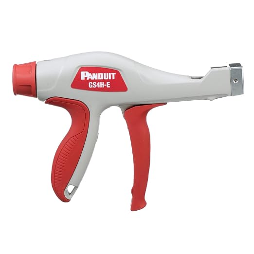 Panduit GS4H-E Adjustable Tension Cable Tie Installation Tool, Ergonomic, 0.19-0.38 in W, 7.8 in L, Red/Gray