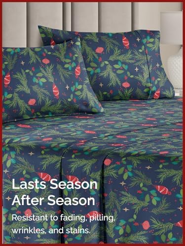 Christmas Sheet Set, Christmas Garland, Holiday Xmas Bedding Set - King