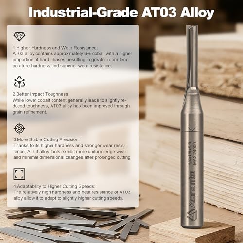 Straight Router Bits 1/4" Shank, 1/8" Cut Diameter, 5/8" Cut Length, Useful for Plunging Capabilities for Cutting Grooves, Dados, Mortising
