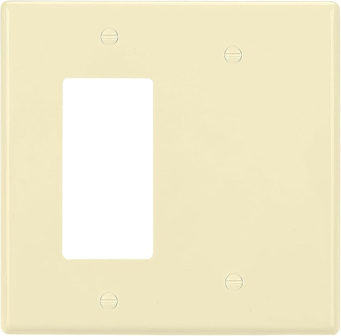 Bates- Combination Wall Plate, 4.88"x4.94", Decorator/Blank, Light Almond Unbreakable Polycarbonate Thermoplastic, 2 Gang Wall Plate for Electrical Outlets