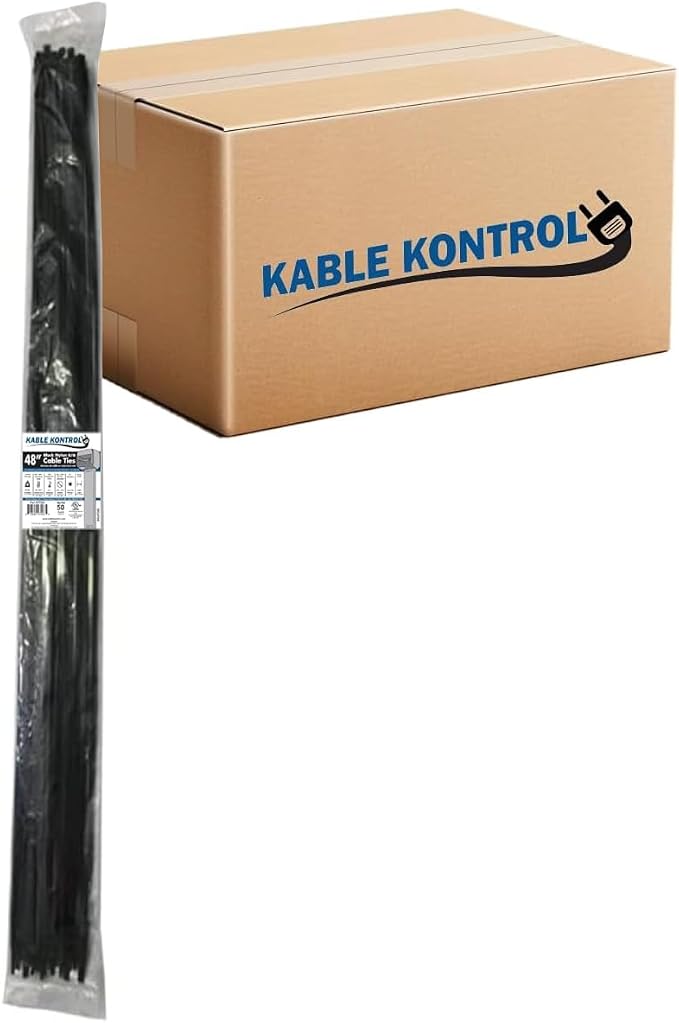 Kable Kontrol Cable Zip Ties, 48 Inch, 500 Pcs, HD 175lbs Test, Black | Nylon Plastic, UV-Resistant, Self Locking, UL Listed, Indoor & Outdoor Use